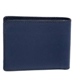 Pre Owned Burberry Navy Blue Leather Logo Bifold Compact Wallet