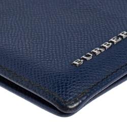 Pre Owned Burberry Navy Blue Leather Logo Bifold Compact Wallet