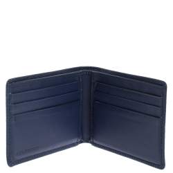 Pre Owned Burberry Navy Blue Leather Logo Bifold Compact Wallet
