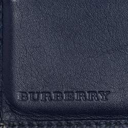 Pre Owned Burberry Navy Blue Leather Logo Bifold Compact Wallet