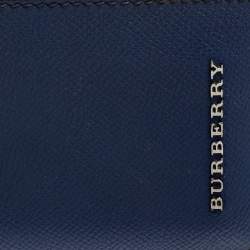 Pre Owned Burberry Navy Blue Leather Logo Bifold Compact Wallet