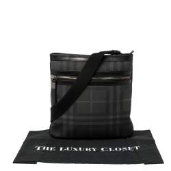 Burberry Black London Check Coated Canvas and Leather Slim Messenger Bag