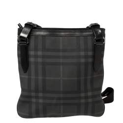 Burberry Black London Check Coated Canvas and Leather Slim Messenger Bag