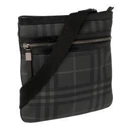 Burberry Black London Check Coated Canvas and Leather Slim Messenger Bag
