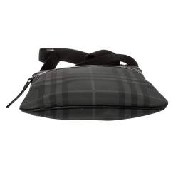 Burberry Black London Check Coated Canvas and Leather Slim Messenger Bag