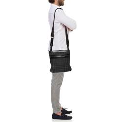 Burberry Black London Check Coated Canvas and Leather Slim Messenger Bag