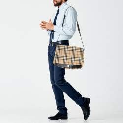 BURBERRY Leather-Trimmed Checked Coated-Canvas Messenger Bag for Men