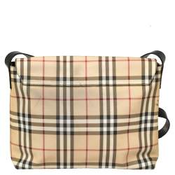 Pre Owned Burberry Beige/Black Nova Check Coated Canvas and Leather Messenger Bag