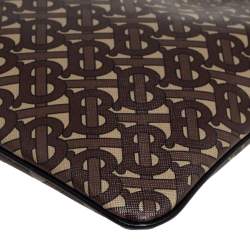 Pre Owned Burberry Brown TB Monogram Coated Canvas and Leather Trim Messenger Bag