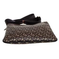 Pre Owned Burberry Brown TB Monogram Coated Canvas and Leather Trim Messenger Bag