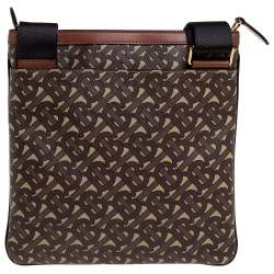 Pre Owned Burberry Brown TB Monogram Coated Canvas and Leather Trim Messenger Bag