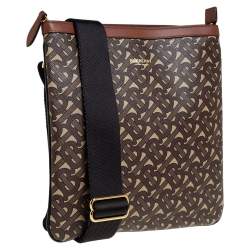 Pre Owned Burberry Brown TB Monogram Coated Canvas and Leather Trim Messenger Bag