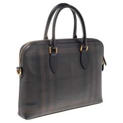 Burberry Dark Brown/Grey Smoke Check PVC and Leather Laptop Bag