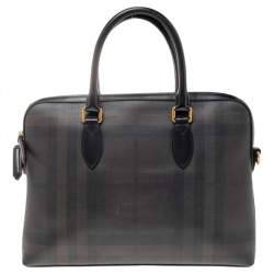 Burberry Dark Brown/Grey Smoke Check PVC and Leather Laptop Bag