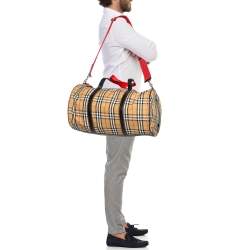 Burberry Multicolor Vintage Check Nylon And Leather Large Kennedy Barrel Bag