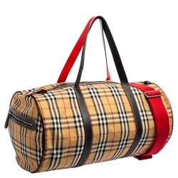Burberry Multicolor Vintage Check Nylon And Leather Large Kennedy Barrel Bag