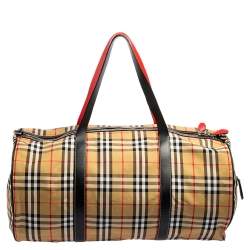 Burberry Multicolor Vintage Check Nylon And Leather Large Kennedy Barrel Bag