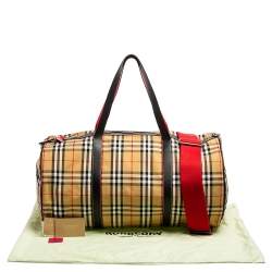 Burberry Multicolor Vintage Check Nylon And Leather Large Kennedy Barrel Bag