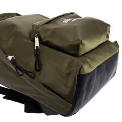 Burberry Green/Black Nylon And Leather Econyl Logo Print Backpack