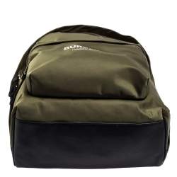Burberry Green/Black Nylon And Leather Econyl Logo Print Backpack