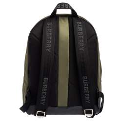 Burberry Green/Black Nylon And Leather Econyl Logo Print Backpack