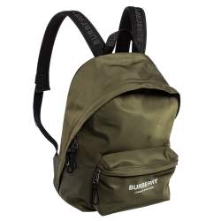 Burberry Green/Black Nylon And Leather Econyl Logo Print Backpack