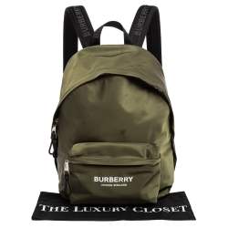 Burberry Green/Black Nylon And Leather Econyl Logo Print Backpack