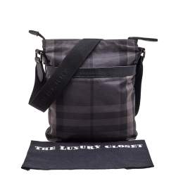 Burberry Black Smoke Check Nylon Messenger Bag