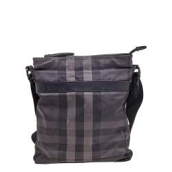 Burberry Black Smoke Check Nylon Messenger Bag