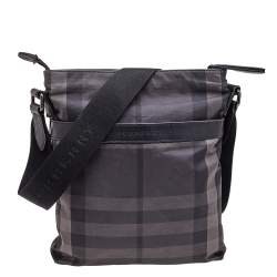 Burberry Black Smoke Check Nylon Messenger Bag
