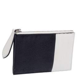 Pre Owned Burberry Black/White Leather Alwyn Zip Card Holder