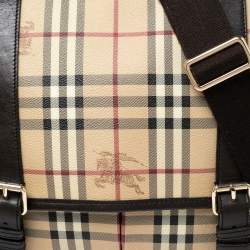 Pre Owned Burberry Beige/Brown Haymarket Coated Canvas and Leather Newton Messenger Bag