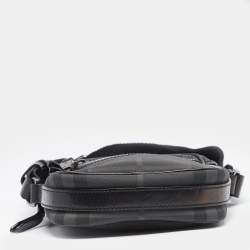 Burberry Black London Check Coated Canvas and Leather Messenger Bag
