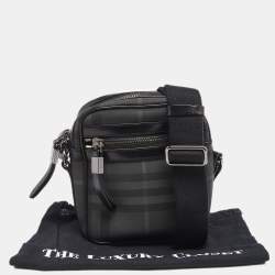 Burberry Black London Check Coated Canvas and Leather Messenger Bag