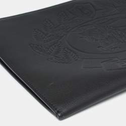 Burberry Black Leather Embossed Crest Wristlet Clutch
