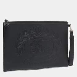 Burberry Black Leather Embossed Crest Wristlet Clutch