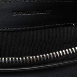 Burberry Black Leather Embossed Crest Wristlet Clutch