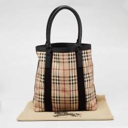 Burberry Beige/Black Haymarket Check Coated Canvas Vertical Tote