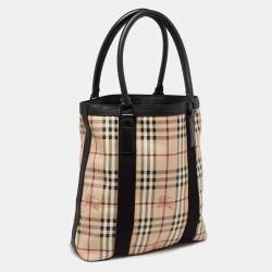 Burberry Beige/Black Haymarket Check Coated Canvas Vertical Tote