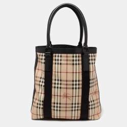 Burberry Beige/Black Haymarket Check Coated Canvas Vertical Tote