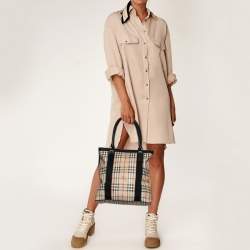 Burberry Beige/Black Haymarket Check Coated Canvas Vertical Tote