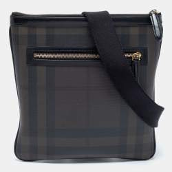 Pre Owned Burberry Black/Dark Brown Smoke Checked PVC And Leather Messenger Bag