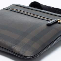 Pre Owned Burberry Black/Dark Brown Smoke Checked PVC And Leather Messenger Bag