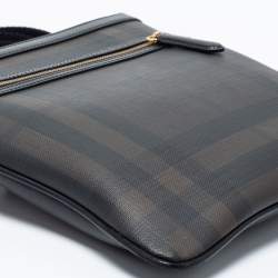 Pre Owned Burberry Black/Dark Brown Smoke Checked PVC And Leather Messenger Bag