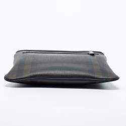 Pre Owned Burberry Black/Dark Brown Smoke Checked PVC And Leather Messenger Bag