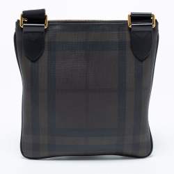 Pre Owned Burberry Black/Dark Brown Smoke Checked PVC And Leather Messenger Bag