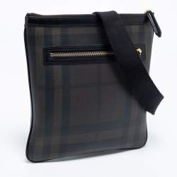 Pre Owned Burberry Black/Dark Brown Smoke Checked PVC And Leather Messenger Bag