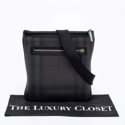 Pre Owned Burberry Black/Dark Brown Smoke Checked PVC And Leather Messenger Bag