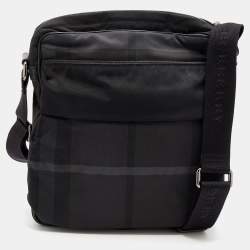 Pre Owned Burberry Black Smoke Check Nylon Messenger Bag