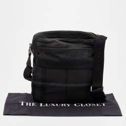 Pre Owned Burberry Black Smoke Check Nylon Messenger Bag